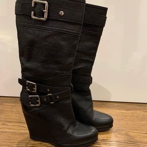 Dior Black Leather Cannage Biker Wedge Boots